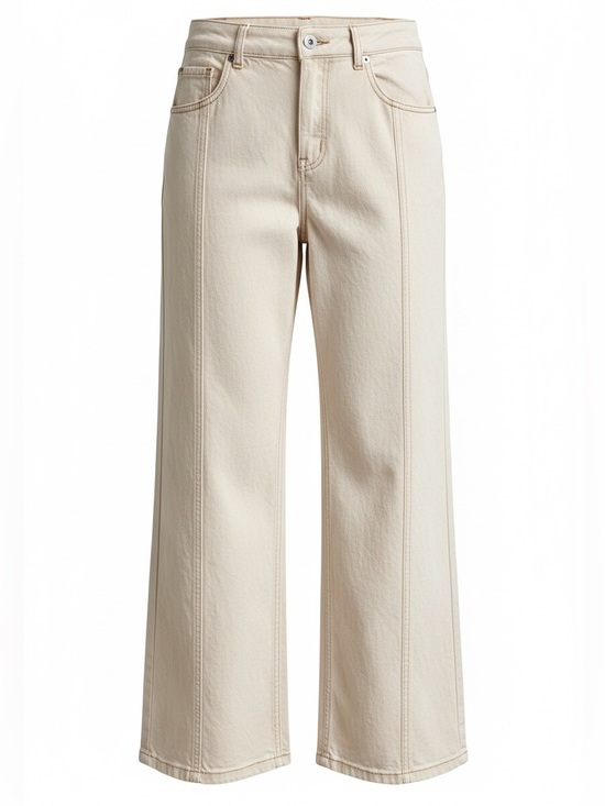 Zara Pants - Zara High-Waist Cream 100% Cotton Wide Leg Contrast Stitch Jeans Size 6